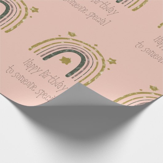 Rainbow Pink Gold Happy Birthday Iemand Special Cadeaupapier (Hoek)