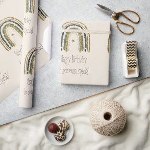 Rainbow Pink Gold Happy Birthday Iemand Special Cadeaupapier