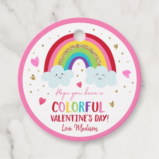 Rainbow Pink Gold Hearts Valentijnsdag Bedankjes Labels (Voorkant)