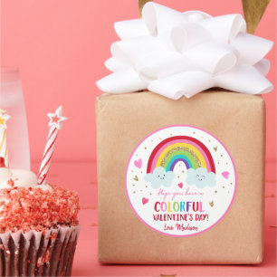 Rainbow Pink Gold Hearts Valentijnsdag Ronde Sticker
