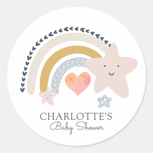 Rainbow Pink Heart Girl Baby shower Ronde Sticker (Voorkant)