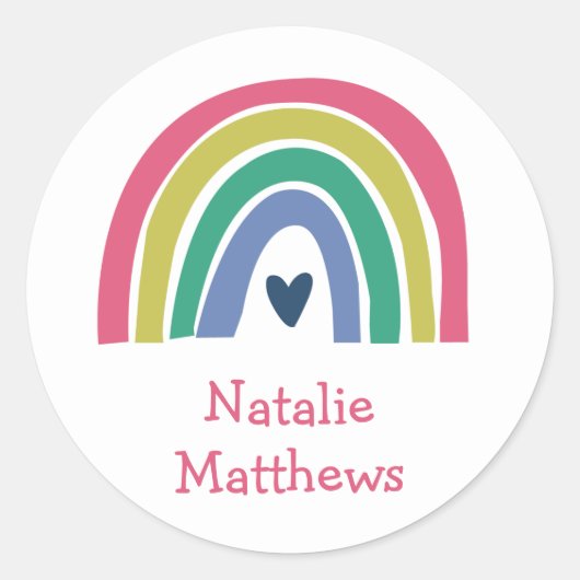 Rainbow Pink Navy Naam Ronde Sticker (Voorkant)