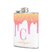 Rainbow Pink Peach Sparkle Glitter Drift Monogram Heupfles (Links)