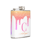 Rainbow Pink Peach Sparkle Glitter Drift Monogram Heupfles (Rechts)