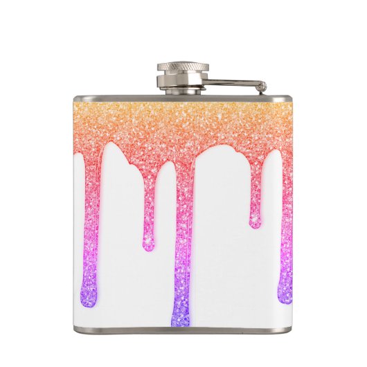 Rainbow Pink Peach Sparkle Glitter Drift Monogram Heupfles (Achterkant)