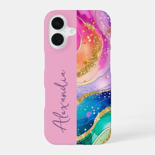 Rainbow Pink Persoonlijke naam iPhone 16 Hoesje (Achterkant)