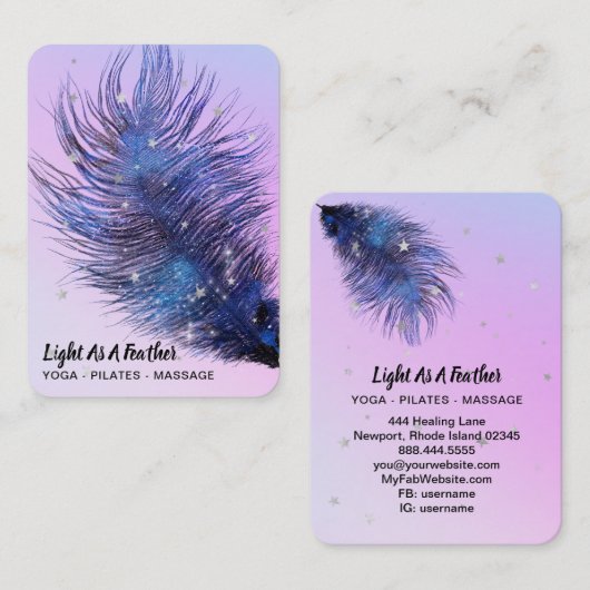 *~* Rainbow Pink Sky Stars Cosmic Feather Boho Visitekaartje (Voorkant / Achterkant)