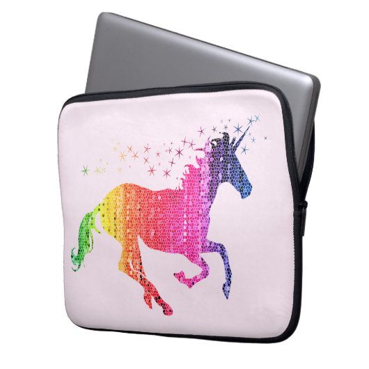 Rainbow Pink Unicorn Laptop Sleeve (Voorkant Links)