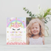 Rainbow Pink Unicorn Verjaardag Uitnodiging (Staand voorkant)
