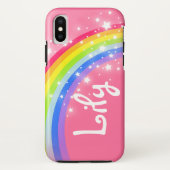 Rainbow pink voeg je eigen korte naam iphone case  (Achterkant)