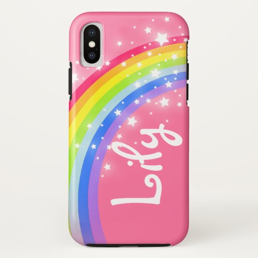 Rainbow pink voeg je eigen korte naam iphone case  (Achterkant)