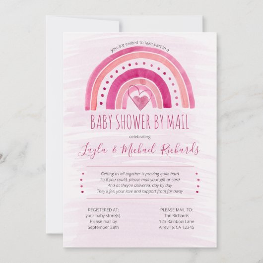 Rainbow Pink Waterverf Baby shower wassen per post Kaart (Voorkant)
