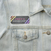 Rainbow Pink Waves Chalkboard Kind`s Verjaardagsfe Naamplaatje (In situ)