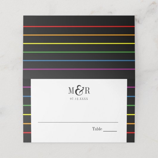 Rainbow Pinstripe Pride Bruiloft Border + Place Ca Plaatskaartje (Buitenkant ongevouwen)