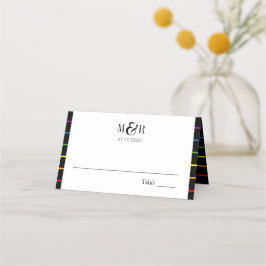 Rainbow Pinstripe Pride Bruiloft Border + Place Ca Plaatskaartje