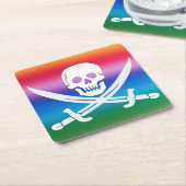 Rainbow Pirate Jolly Roger Kartonnen Onderzetters (Schuin)