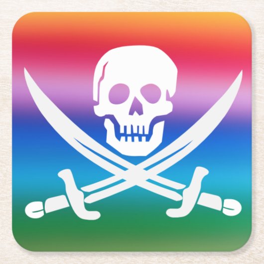 Rainbow Pirate Jolly Roger Kartonnen Onderzetters (Voorkant)