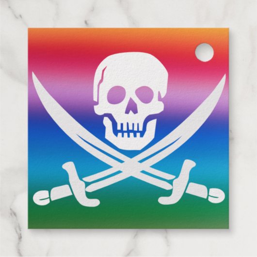 Rainbow Pirate Pride Jolly Roger Folie Bedankjes Labels (Achterkant)