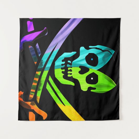 Rainbow Pirate Skull Wandkleed (Voorkant (horizontaal))