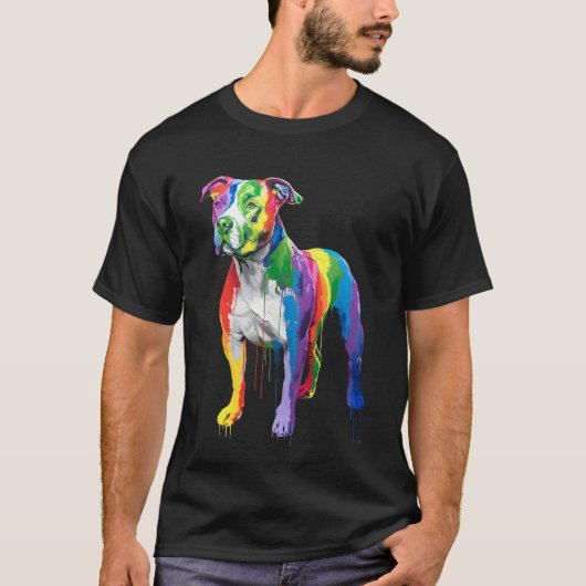 Rainbow Pit Bull Art – Levendig Artistiek Hondenli T-shirt (Voorkant)