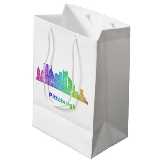 Rainbow Pittsburgh skyline Medium Cadeauzakje (Achterkant Gekanteld)