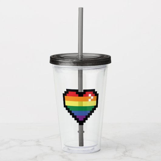 Rainbow Pixel Heart Acryl Drinkbeker (Voorkant)