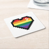Rainbow Pixel Heart Kartonnen Onderzetters (Schuin)