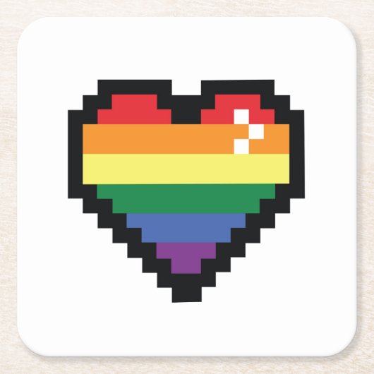 Rainbow Pixel Heart Kartonnen Onderzetters (Voorkant)