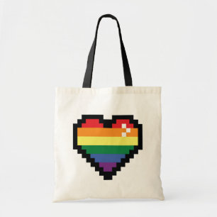 Rainbow Pixel Heart Tote Bag