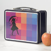 Rainbow Pixel Silhouette Meisje Metalen Lunchbox (In situ)