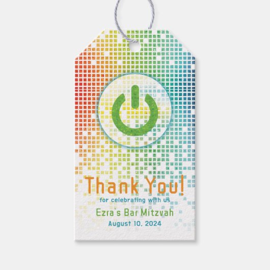 Rainbow Pixel Videogame Gamer Bar Mitzvah Cadeaulabel (Voorkant)