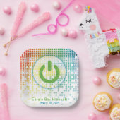 Rainbow Pixel Videogame Gamer Bar Mitzvah Papieren Bordje (Feest)