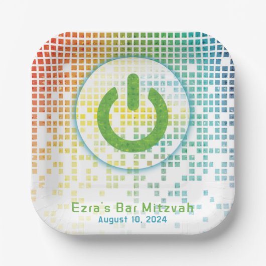 Rainbow Pixel Videogame Gamer Bar Mitzvah Papieren Bordje (Voorkant)