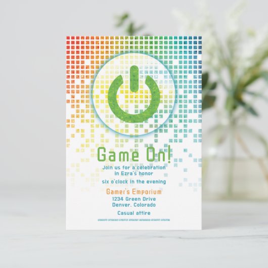 Rainbow Pixels Videogame Gamer Bar Mitzvah Informatiekaartje (Staand voorkant)