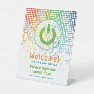 Rainbow Pixels Videogame Gamer Bar Mitzvah Reclamebord Met Voetstuk