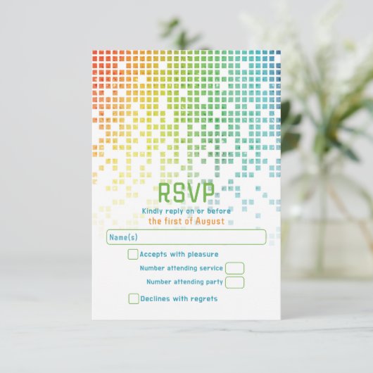 Rainbow Pixels Videogame Gamer Bar Mitzvah RSVP Kaartje (Staand voorkant)
