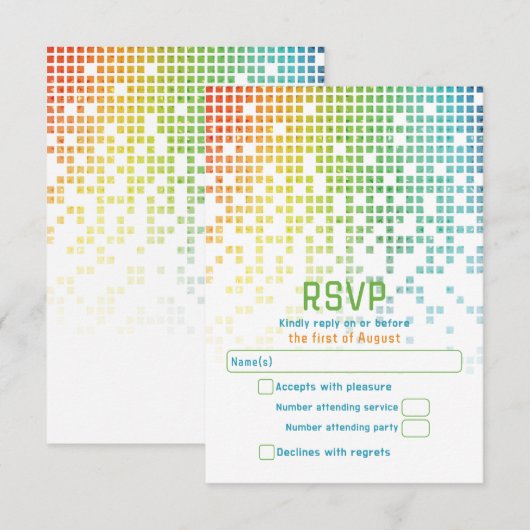 Rainbow Pixels Videogame Gamer Bar Mitzvah RSVP Kaartje (Voorkant / Achterkant)