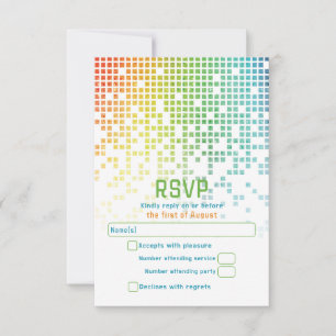 Rainbow Pixels Videogame Gamer Bar Mitzvah RSVP Kaartje
