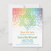Rainbow Pixels Videogame Gamer Bar Mitzvah Save The Date (Voorkant)