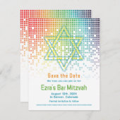 Rainbow Pixels Videogame Gamer Bar Mitzvah Save The Date (Voorkant / Achterkant)