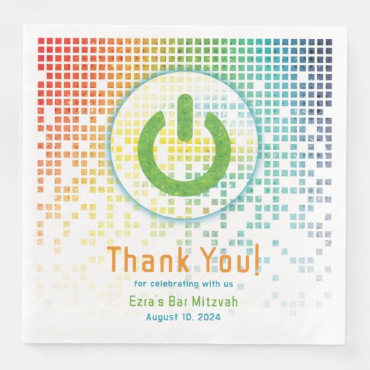 Rainbow Pixels Videogame Gamer Bar Mitzvah Servet (Voorkant)