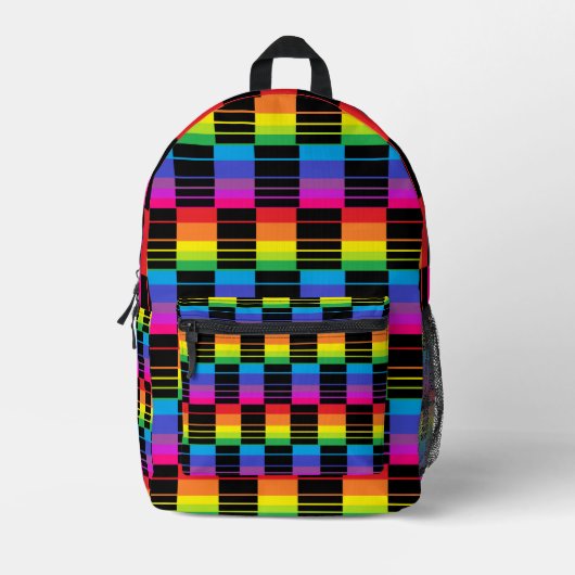 Rainbow Plaid Backpack With Black Detail Bedrukte Rugzak (Voorkant)
