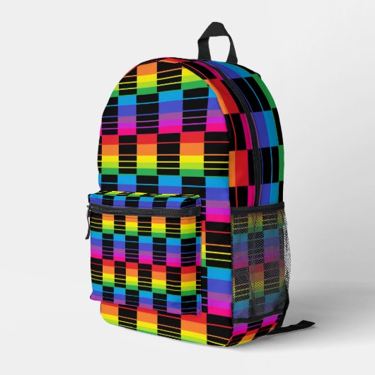 Rainbow Plaid Backpack With Black Detail Bedrukte Rugzak (Achterkant Hoek Rechts)