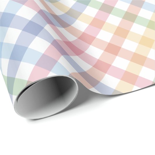 Rainbow plaid gingham schattig kleurrijk pastel cadeaupapier (Rol Hoek)