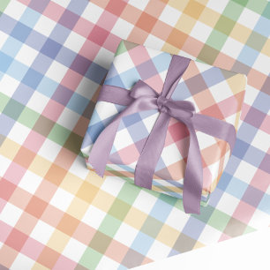 Rainbow plaid gingham schattig kleurrijk pastel cadeaupapier