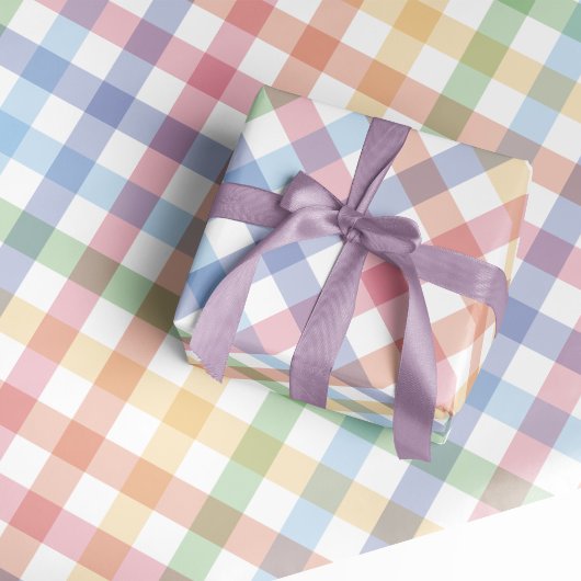 Rainbow plaid gingham schattig kleurrijk pastel cadeaupapier