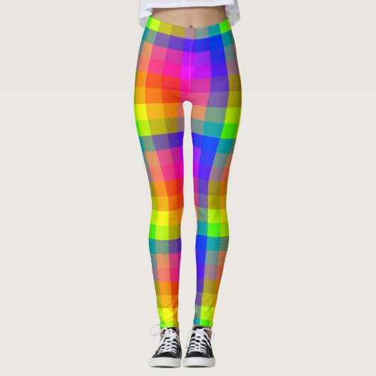 Rainbow Plaid Leggings Leuk en Flashy (Voorkant)
