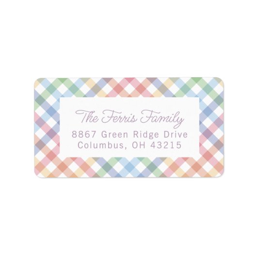 Rainbow plaid leuk baby shower retour adres etiket (Voorkant)