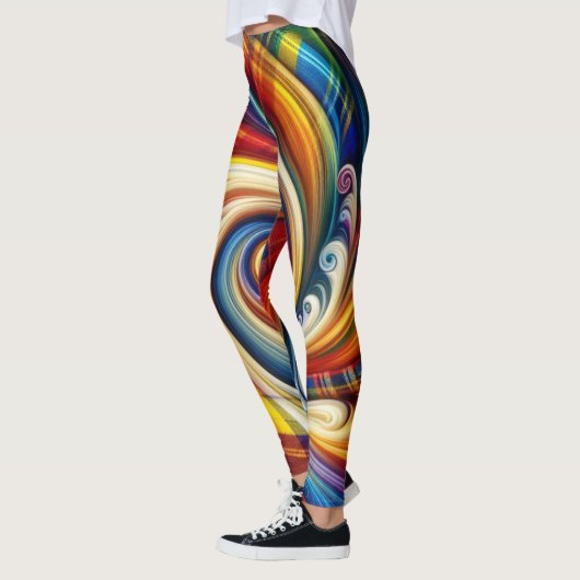 Rainbow Plaid Modern Abstract wervelend Leggings (Links)