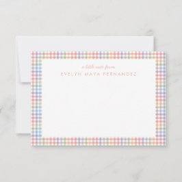 Rainbow plaid pastel gingham gepersonaliseerd kind notitiekaartje